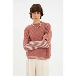 Trendyol Dried Rose Knitted Detailed Striped Knitwear Sweater