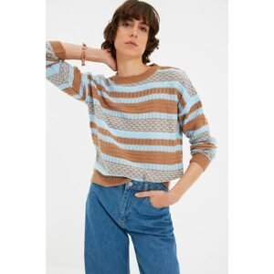 Trendyol Camel Striped Jacquard Knitwear Sweater