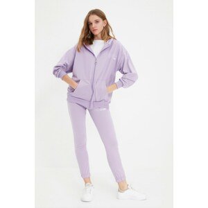 Trendyol Lilac Printed Hooded Slim Knitted Tracksuit Set