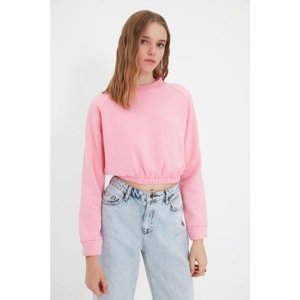 Trendyol Pink Raglan Sleeve Ragged Crop Knitted Thick Sweatshirt