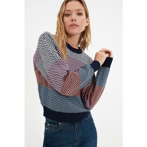 Trendyol Navy Blue Jacquard Color Block Knitwear Sweater