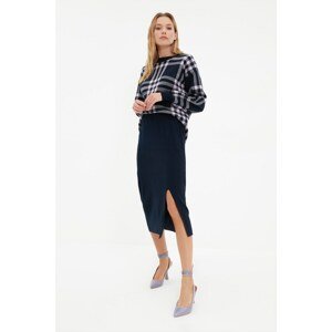 Trendyol Navy Blue Jacquard Sweater Slit Skirt Knitwear Bottom-Top Set