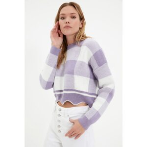 Trendyol Lilac Crop Jacquard Knitwear Sweater