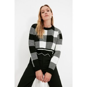 Trendyol Black Crop Jacquard Knitwear Sweater