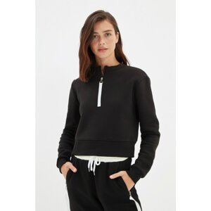 Trendyol Black Zipper Crop Knitted Sweatshirt
