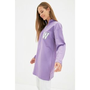 Trendyol Lilac Zipper Collar Patch Detail Knitted Sweatshirt