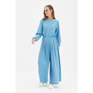 Trendyol Blue Crew Neck Elastic Waist Comfort Fit Overalls