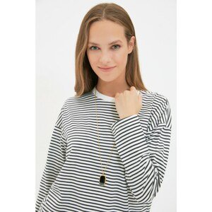 Trendyol Black Crew Neck Striped Knitted Tunic
