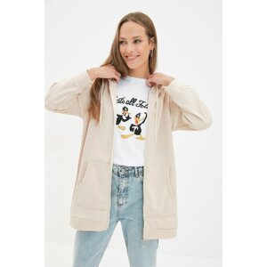 Trendyol Beige Hoodie Zipper Front Knitted Sweatshirt