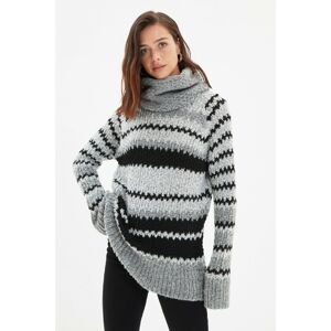 Trendyol Anthracite Striped Turtleneck Knitwear Sweater