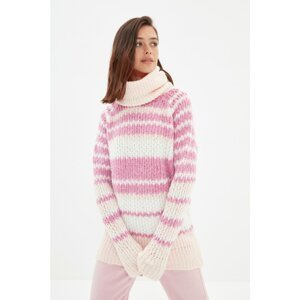 Trendyol Pink Striped Turtleneck Knitwear Sweater