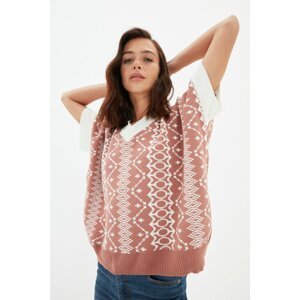 Trendyol Dried Rose Jacquard Oversize Knitwear Sweater