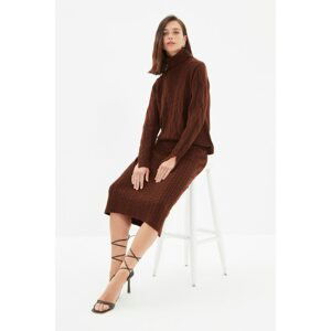 Trendyol Brown Openwork Turtleneck Knitwear Bottom-Top Set