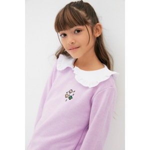 Trendyol Girl's Knitted Slim Sweatshirt with Lilac Collar Embroidery Detailedy