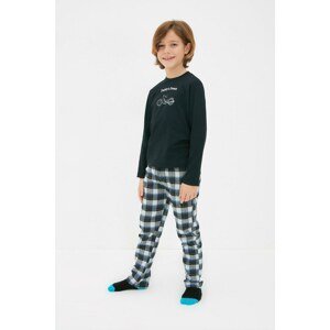 Trendyol Navy Blue Printed Boy Knitted Pajamas Set