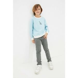 Trendyol Blue Striped Printed Boy's Knitted Slim Sweatshirt