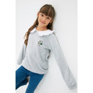 Trendyol Gray Collar Detailed Embroidered Girl Knitted Slim Sweatshirt