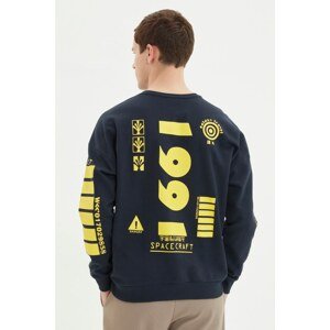 Trendyol Navy Blue Men's Printed Oversize Fit Sweatshirt