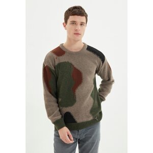 Trendyol Khaki Men's Crew Neck Multicolored Regular Knitwear Fit Sweater
