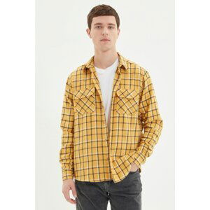 Trendyol Mustard Men Regular Fit Double Pocket Plaid Shirt