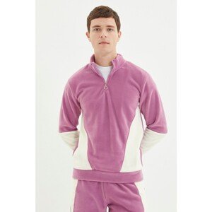 Trendyol Lilac Men Regular Fit Zipper Stand Up Collar Long Sleeve Paneled Fleece Sweatshirt