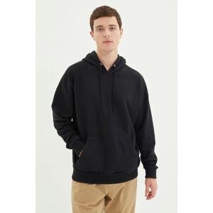 Trendyol Black Men's Oversize Long Sleeve Hoodie Printed Sweatshirt