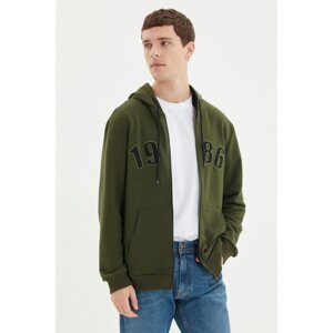 Trendyol Khaki Men Regular Fit Long Sleeve Hooded Zipper Embroidery Sweatshirt