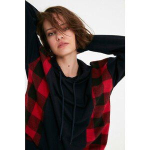 Trendyol Navy Blue Plaid Basic Knitted Sweatshirt