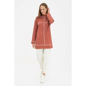 Trendyol Dried Rose High Collar Piping Detailed Woven Tunic