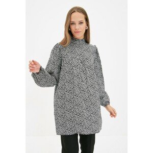 Trendyol Black Stand Up Collar Floral Patterned Tunic