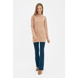 Trendyol Camel Standing Collar Camisole Knitted Tunic