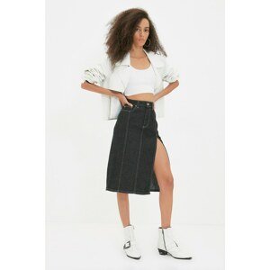 Trendyol Black Slit Stitch Detail Midi Denim Skirt