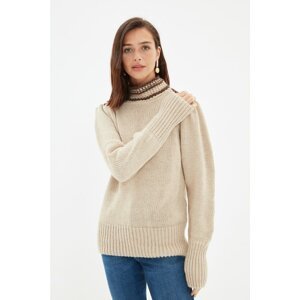 Trendyol Beige Stand Collar Knitwear Sweater