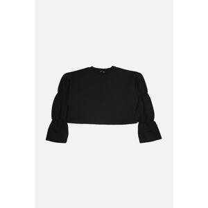 Trendyol Black Sleeve Detailed Crop Slim Knitted Sweatshirt