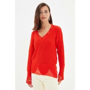 Trendyol Orange V Neck Knitwear Sweater