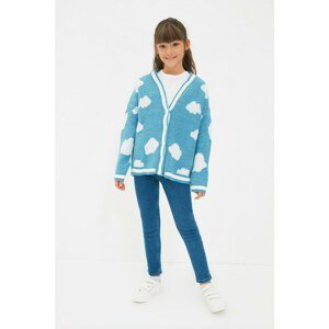Trendyol Blue Cloud Jacquard Girls Knitwear Cardigan
