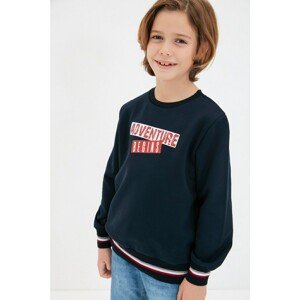Trendyol Navy Blue Stripe Detail Printed Boy Knitted Sweatshirt