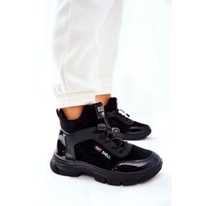 High Heel Leather Padded Sneakers Black Merit