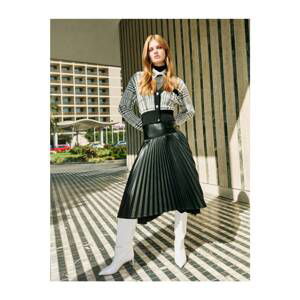 Koton Leather Look Ruffle Midi Skirt