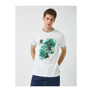 Koton Men's White Printed T-Shirt Crew Neck Cotton
