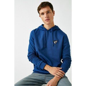 Koton Men's Blue Hooded Embroidered Long Sleeve Sweatshirt