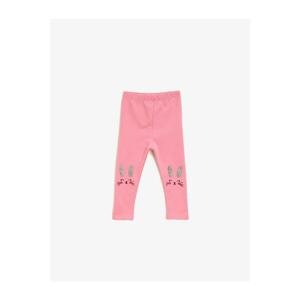Koton Baby Girl Pink Printed Normal Waist Embroidered Leggings