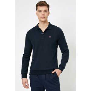 Koton Men's Navy Blue Polo Collar Sweater
