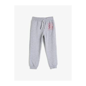 Koton Girl's Gray Printed Glitter Printed Sweatpants