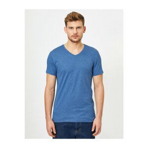 Koton Men's Blue V-Neck T-Shirt