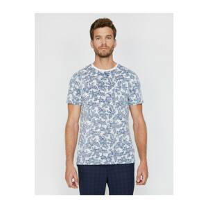 Koton Men's Blue Patterned Patterned T-Shirt