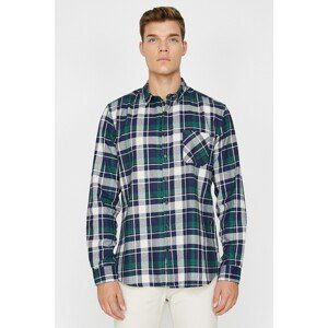 Koton Men's Navy Blue Plaid Shirt