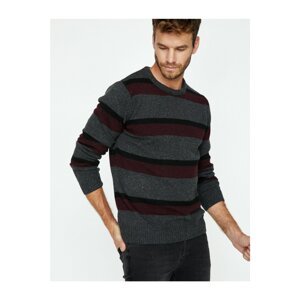 Koton Men's Anthracite Striped Striped Knitwear Sweater