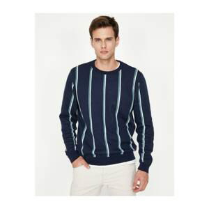 Koton Men's Navy Blue Striped Sweater