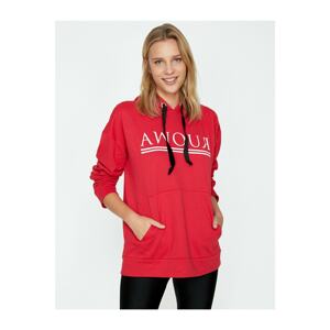 Koton Women's Red Letter Printed Sweatshirt